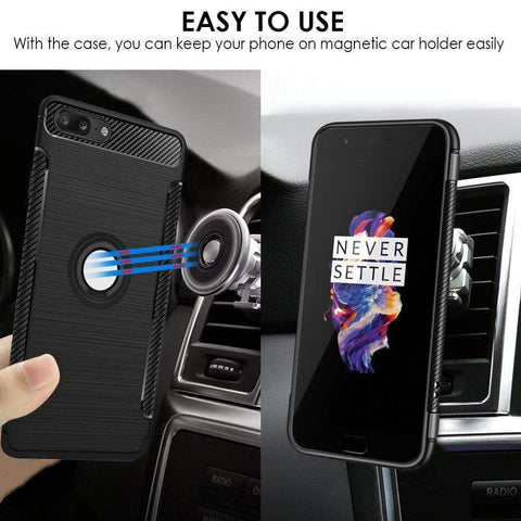 Image of REALIKE® OnePlus 5 Cover, Aemotoy Protective Armor Bumper W 360 Degrees Ring Kickstand Shockproof Defender Case For OnePlus Five - Carbon Black