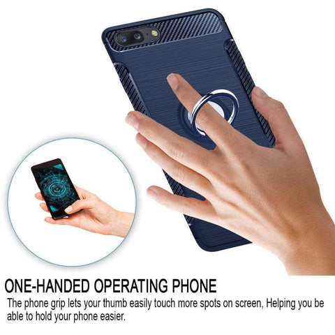 Image of REALIKE® OnePlus 5 Cover, Aemotoy Protective Armor Bumper W 360 Degrees Ring Kickstand Shockproof Defender Case For OnePlus Five - Carbon Blue