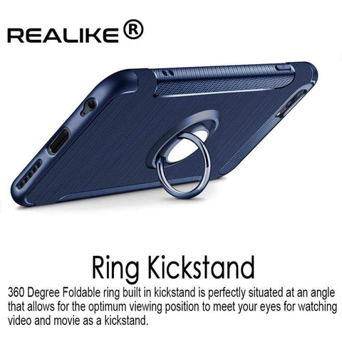 Image of REALIKE&reg; OnePlus 5 Cover, Aemotoy Protective Armor Bumper W 360 Degrees Ring Kickstand Shockproof Defender Case For OnePlus Five - Carbon Blue