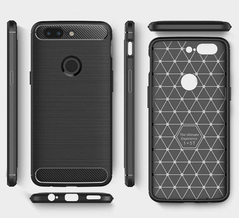 Image of REALIKE® OnePlus 5T Back Cover, Flexible Carbon Fiber Design Lightweight Shockproof Back Cover for OnePlus 5T (BLACK)