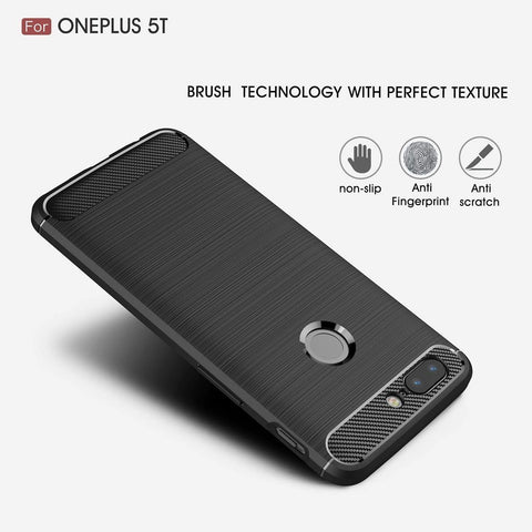Image of REALIKE&reg; OnePlus 5T Back Cover, Flexible Carbon Fiber Design Lightweight Shockproof Back Cover for OnePlus 5T (BLACK)
