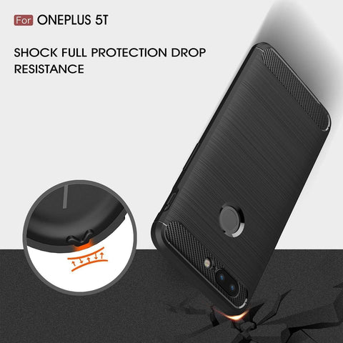 Image of REALIKE® OnePlus 5T Back Cover, Flexible Carbon Fiber Design Lightweight Shockproof Back Cover for OnePlus 5T (BLACK)