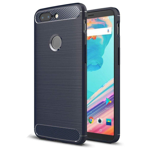 Image of REALIKE® OnePlus 5T Back Cover, Flexible Carbon Fiber Design Lightweight Shockproof Back Cover for OnePlus 5T (BLUE)
