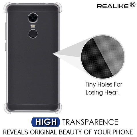 Image of REALIKE® Redmi Note 5 Back Cover, Branded Case With Ultimate Protection From Drops, Flexible Carbon Fiber Back Cover For Xiaomi Redmi Note 5-2018 (REDMI NOTE 5, CLEAR)