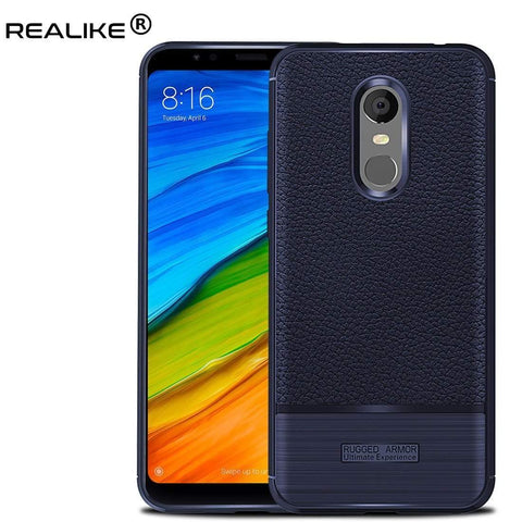 Image of REALIKE® Redmi Note 5 Back Cover, Branded Case With Ultimate Protection From Drops, Flexible Carbon Fiber Back Cover For Xiaomi Redmi Note 5-2018 (REDMI NOTE 5, LITCHI BLUE)