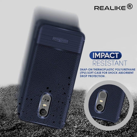 Image of REALIKE® Redmi Note 5 Back Cover, Branded Case With Ultimate Protection From Drops, Flexible Carbon Fiber Back Cover For Xiaomi Redmi Note 5-2018 (REDMI NOTE 5, LITCHI BLUE)