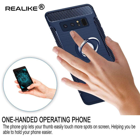 Image of REALIKE® Samsung Galaxy Note 8 Cover Flexible Carbon Fiber Design Lightweight Shockproof Ring Holder Magnatic Case For Samsung Galaxy Note 8