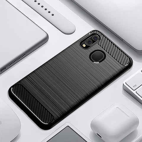 Image of REALIKE Samsung M40 Back Cover, Carbon Fiber Full Shockproof Back Case for Samsung M40 (Carbon Blue) (Carbon Black)