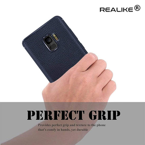 Image of REALIKE® Samsung S9 Back Cover, Branded Case With Ultimate Protection From Drops, Flexible Litchi Pattern Back Cover For SAMSUNG GALAXY S9-2018