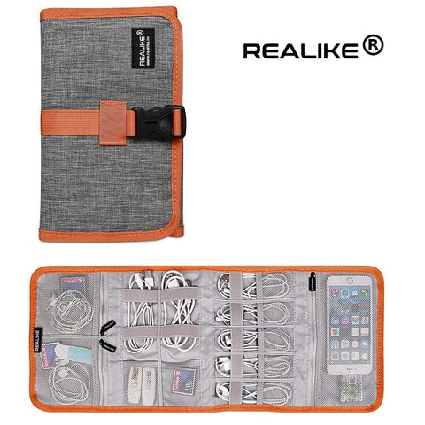 Image of REALIKE® Travel Organizer, 4 Folders Electronic Accessories Organizer for Cord, Hard Drive, Earphone, Power Bank and Others