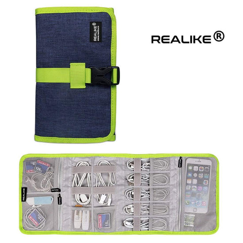 Image of REALIKE® Travel Organizer, 4 Folders Electronic Accessories Organizer for Cord, Hard Drive, Earphone, Power Bank and Others