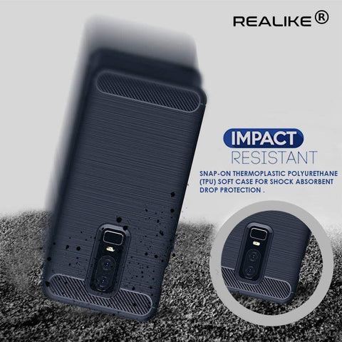 Image of REALIKE Ultimate Protection, Flexible Carbon Fiber Back Cover for OnePlus 6 || 1+6 (Metallic Blue)