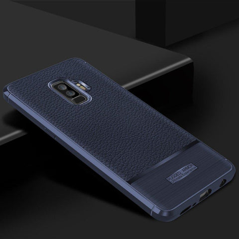 Image of REALIKE® Ultra Slim Soft TPU Case for Samsung Galaxy S9 Plus/S9+, Litchi Pattern Resistant Anti-Scratch Shock-Absorption Protective Cover Case Blue
