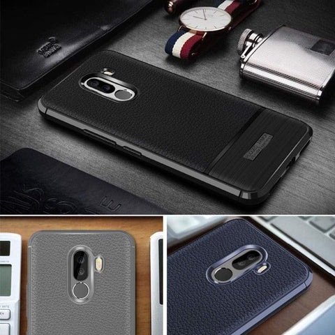 Image of REALIKE® Xiaomi Poco F1 Back Cover, Ultimate Protection from Drops, Durable, Anti Scratch, Perfect Fit Litchi Pattern Back Cover for Xiaomi Poco F1 2018 {Litchi Blue}