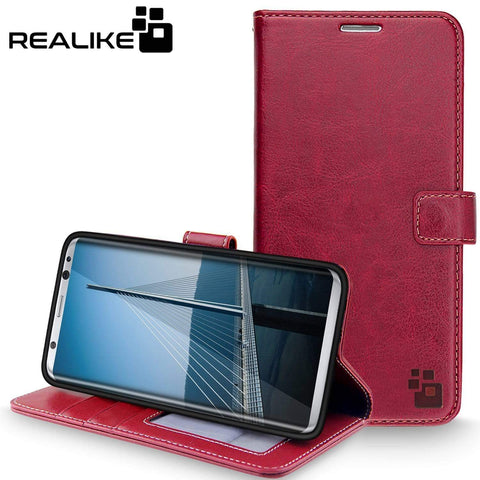 Image of Samsung S8 2017 Cover Case, REALIKE™ Branded Imported Flip Leather Cover, Ultimate Protection from Drops in Slim profile, Durable, Anti Scratch, Perfect Fit, Air Cushion Anti Shock Technology, Flexible Premium PU Faux Leather Flip Cover for Samsung