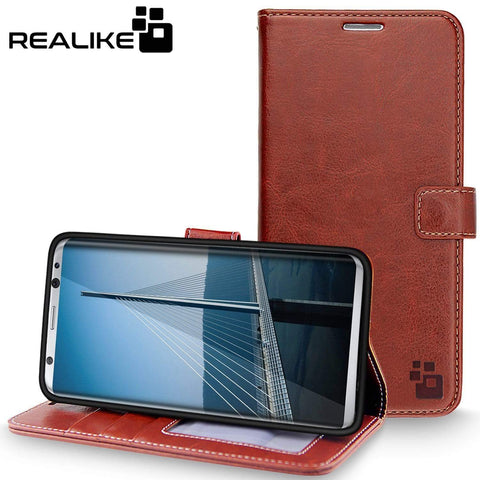 Image of Samsung S8 Plus 2017 Cover Case, REALIKE™ Branded Imported Flip Leather Cover, Ultimate Protection from Drops in Slim profile, Durable, Anti Scratch, Perfect Fit, Air Cushion Anti Shock Technology, Flexible Premium PU Faux Leather Flip Cover for
