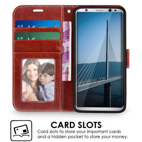 Image of Samsung S8 Plus 2017 Cover Case, REALIKE™ Branded Imported Flip Leather Cover, Ultimate Protection from Drops in Slim profile, Durable, Anti Scratch, Perfect Fit, Air Cushion Anti Shock Technology, Flexible Premium PU Faux Leather Flip Cover for