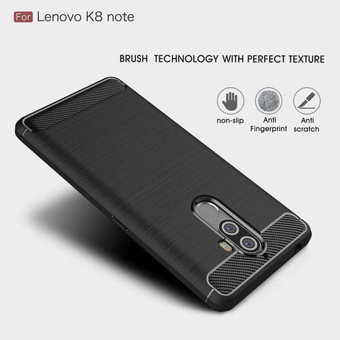 Image of Lenovo K8 Note Cover, Flexible Carbon Fiber Design Lightweight Shockproof Back Cover for Lenovo K8 Note - Metallic Black