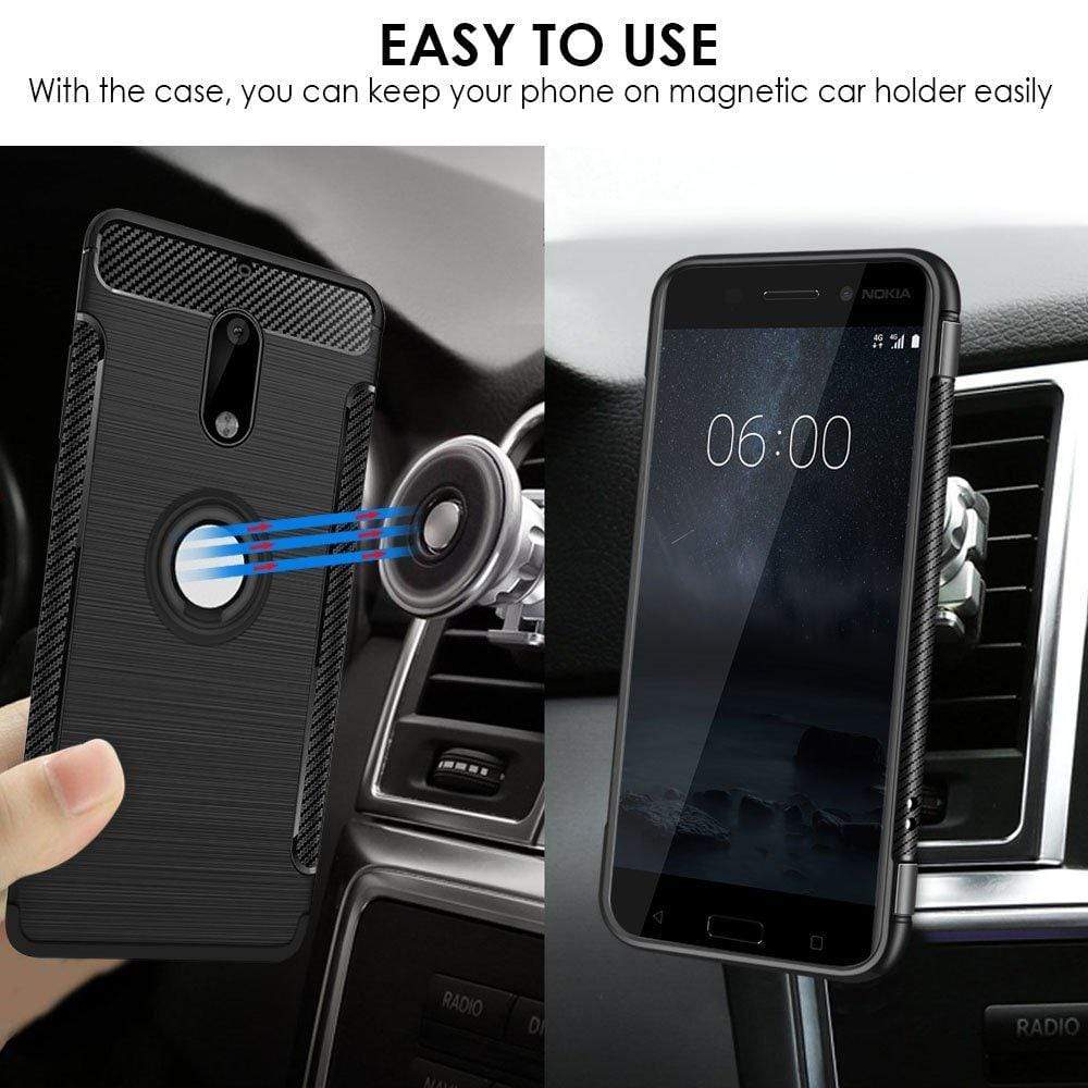 Realike Aemotoy Protective Armor Bumper W 360 Degrees Shockproof Defender Case For Nokia 6 - Carbon Black