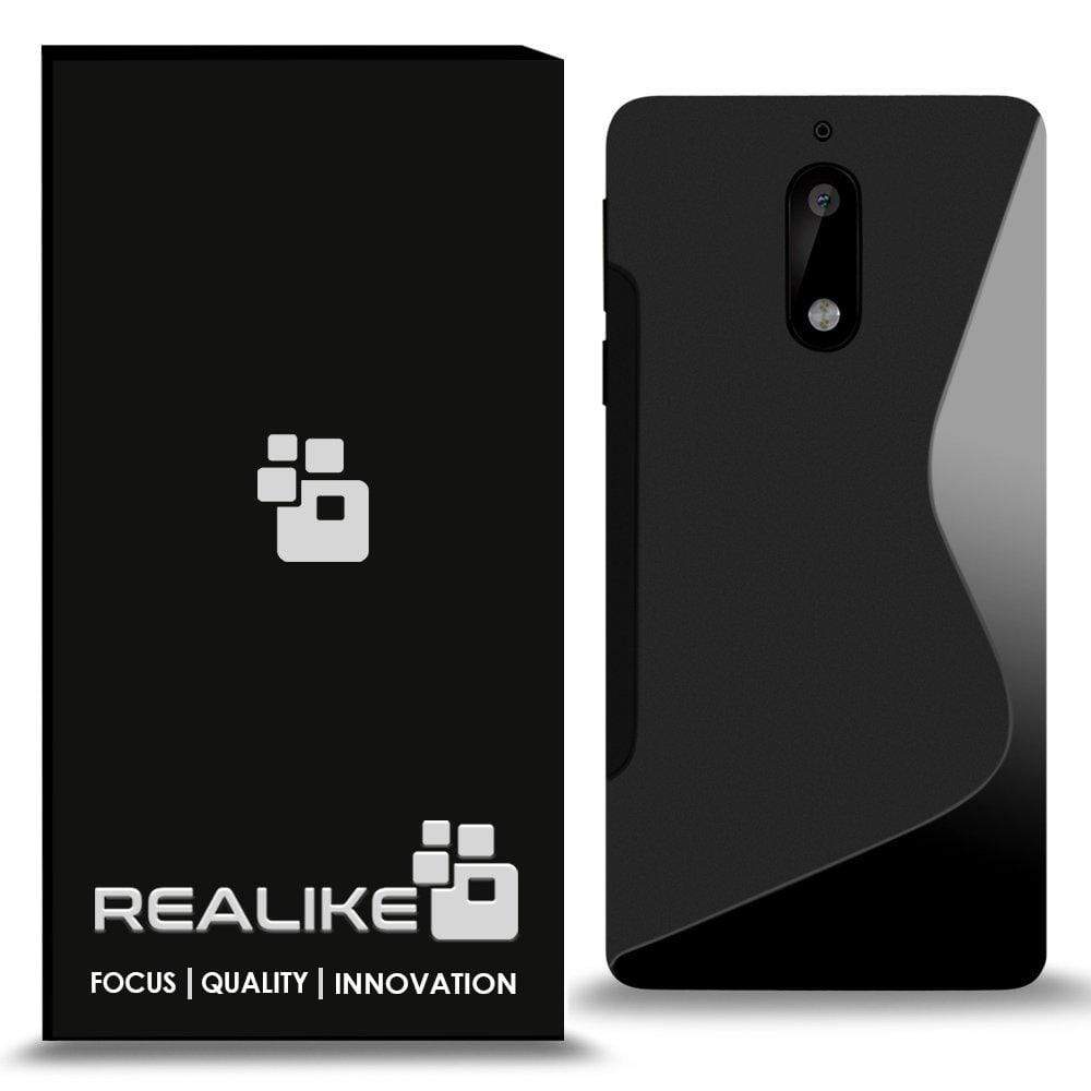 REALIKE® Branded Shockproof High Quality TPU Soft Silicon Damage Protection Back Cover For Nokia 6 (2017) - Metallic Black (S LINE)