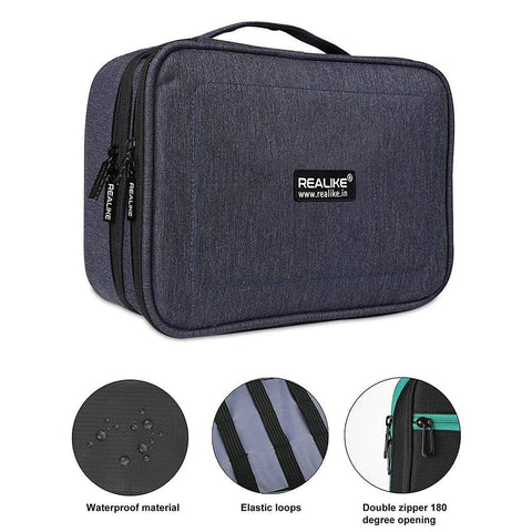 REALIKE® Electronic Organizer, Double Layer Travel Accessories Storage Bag for Cord, Adapter, Battery, Camera and More - Fit for iPad or up to 9.7" Tablet