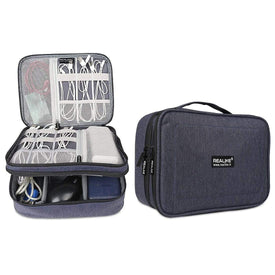 REALIKE® Electronic Organizer, Double Layer Travel Accessories Storage Bag for Cord, Adapter, Battery, Camera and More - Fit for iPad or up to 9.7" Tablet