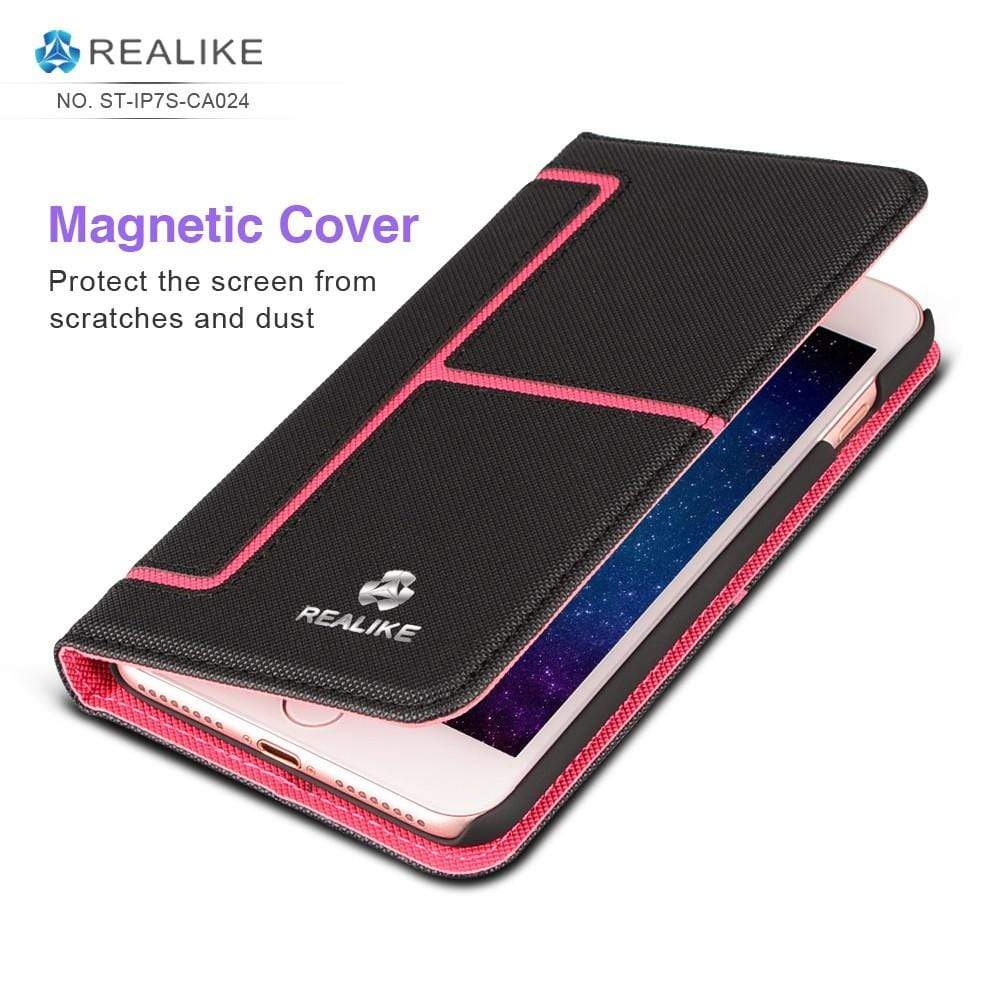 REALIKE® Exclusive Design Flip cover shockproof case for iPhone 7-8, the magnetic stand cardholder case