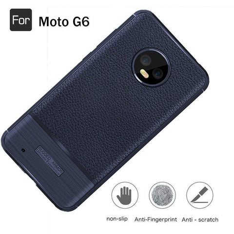 REALIKE Flexible Litchi Pattern Back Cover for Moto G6-2018(Blue)