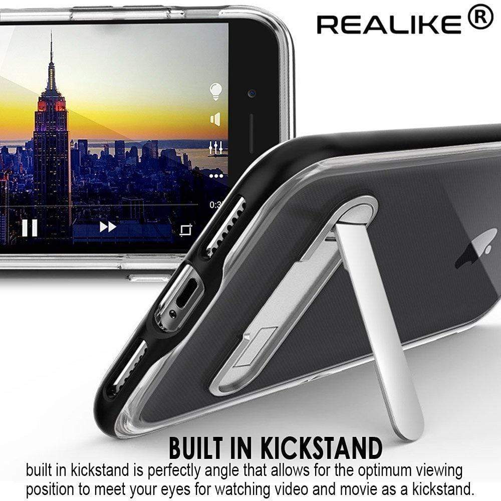 REALIKE® iPhone 7 Cover, [Vibrance Series] Protective Slider Style Slim Case with Stand for iPhone 7 (Black/Clear)