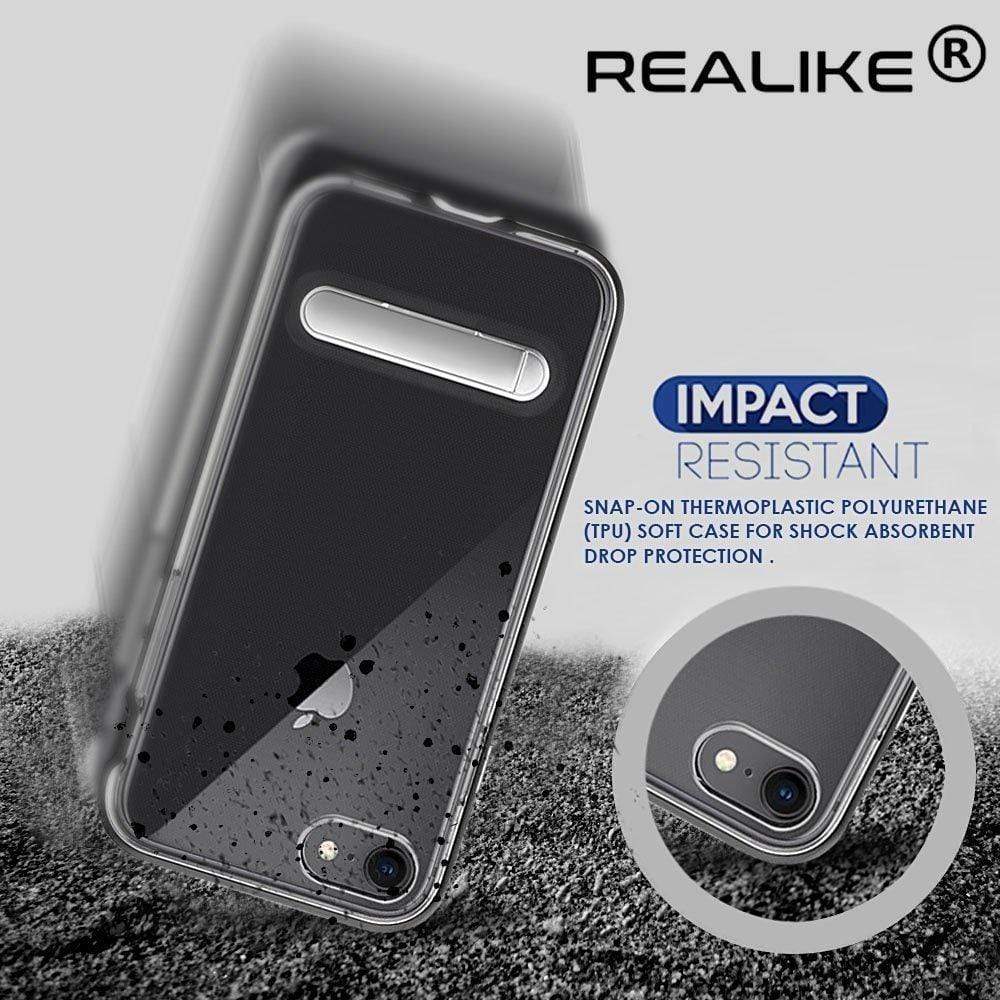 REALIKE® iPhone 7 Cover, [Vibrance Series] Protective Slider Style Slim Case with Stand for iPhone 7 (Black/Clear)