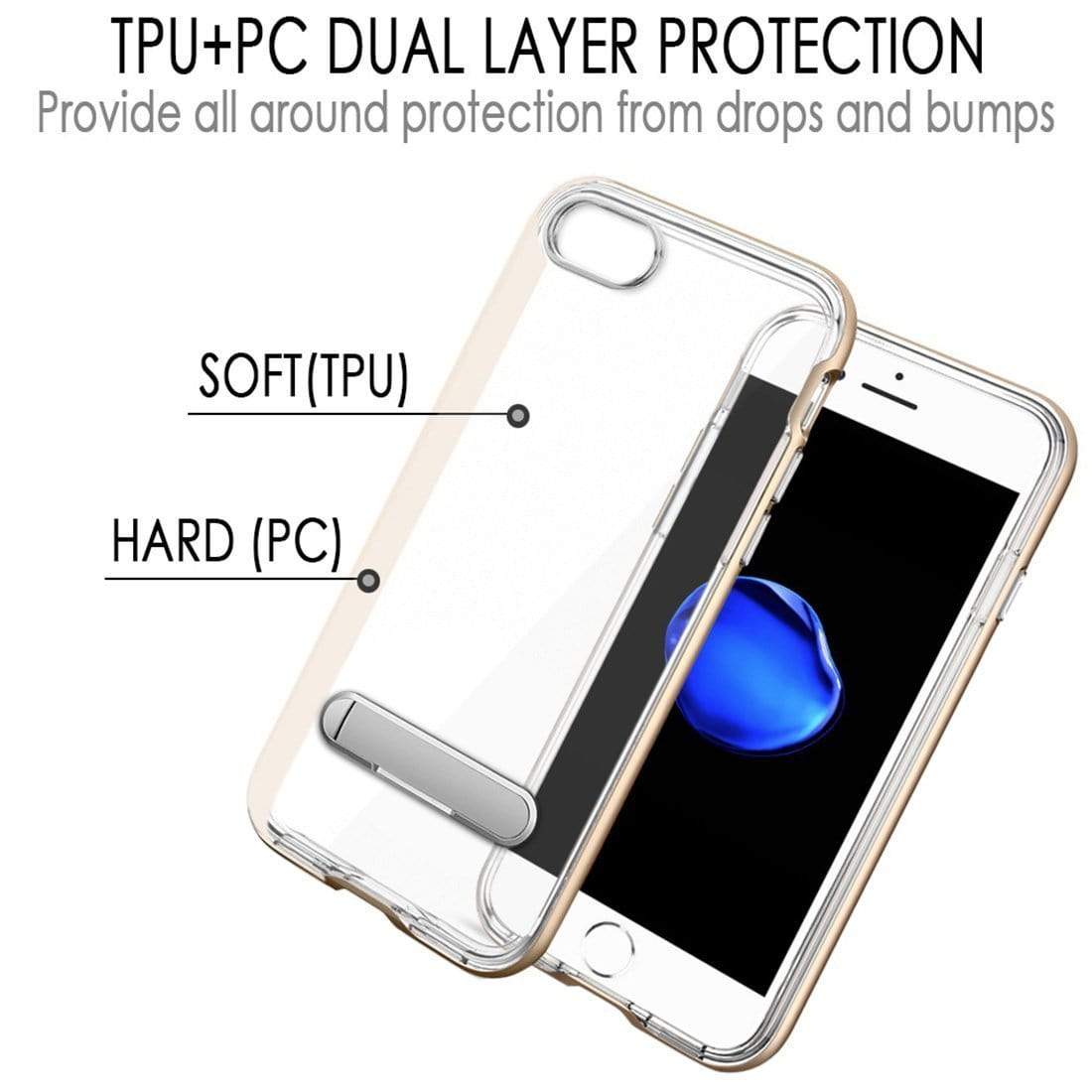 REALIKE® iPhone 7 Cover, [Vibrance Series] Protective Slider Style Slim Case with Stand for iPhone 7 (Gold/Clear)