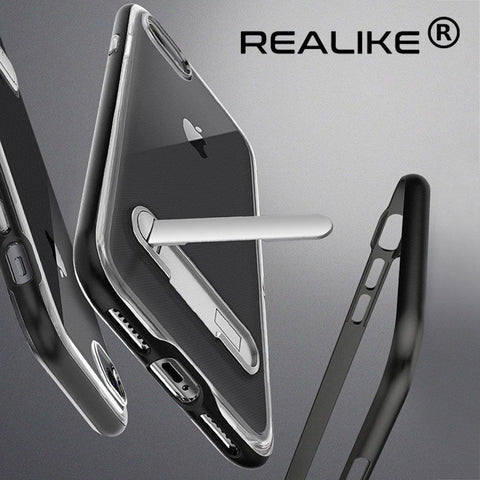 Image of REALIKE® iPhone 7 Plus Cover, [Vibrance Series] Protective Slider Style Slim Case with Stand for iPhone 7 Plus (Black/Clear)