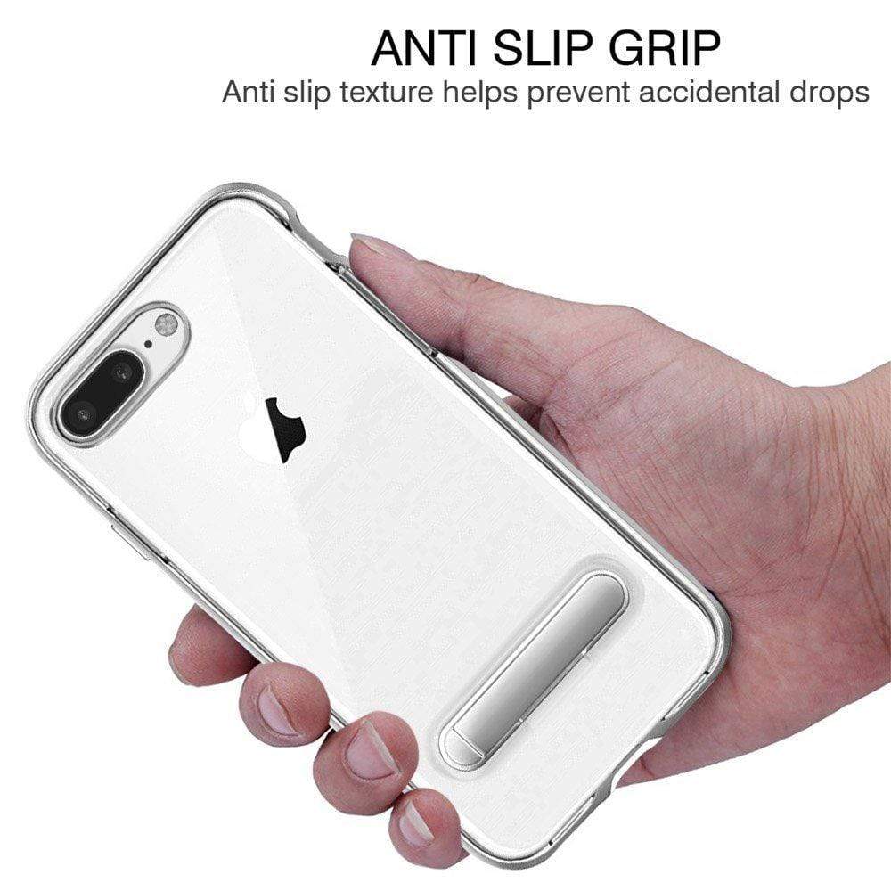 REALIKE® iPhone 7 Plus Cover, [Vibrance Series] Protective Slider Style Slim Case with Stand for iPhone 7 Plus (Silver/Clear)