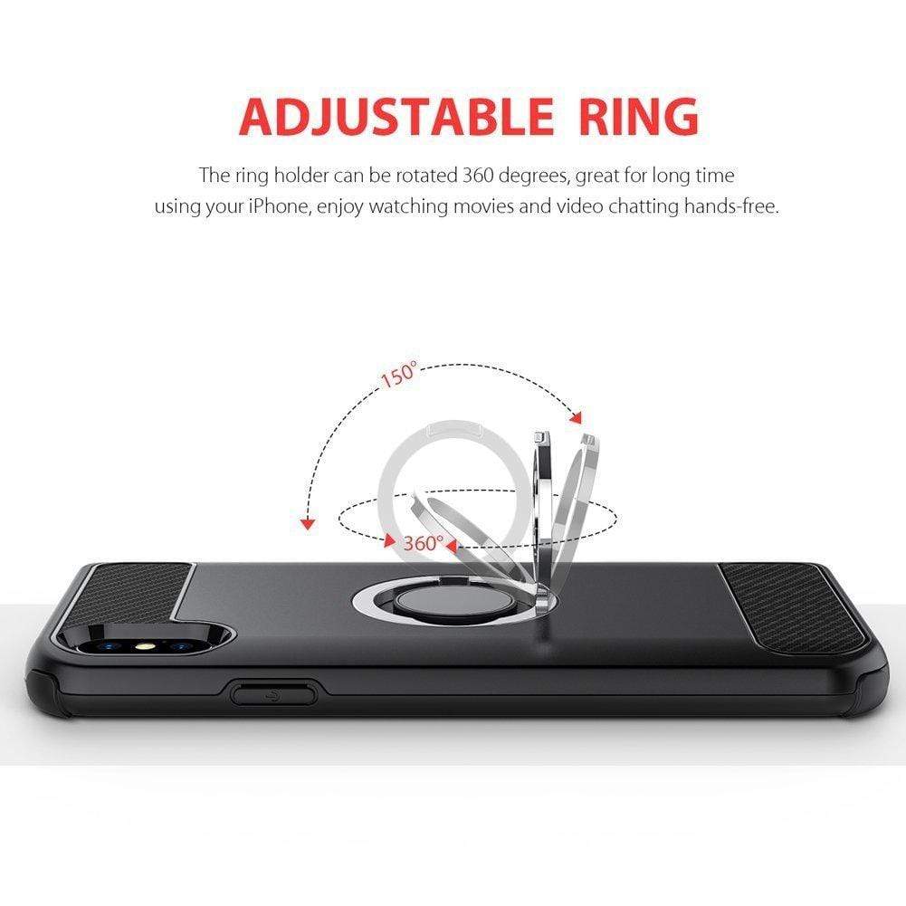 REALIKE® iPhone X Cover, Aemotoy Protective Armor Bumper W 360 Degrees Ring Kickstand Shockproof Defender Case For iPhone X - Black