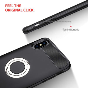 REALIKE® iPhone X Cover, Aemotoy Protective Armor Bumper W 360 Degrees Ring Kickstand Shockproof Defender Case For iPhone X - Black