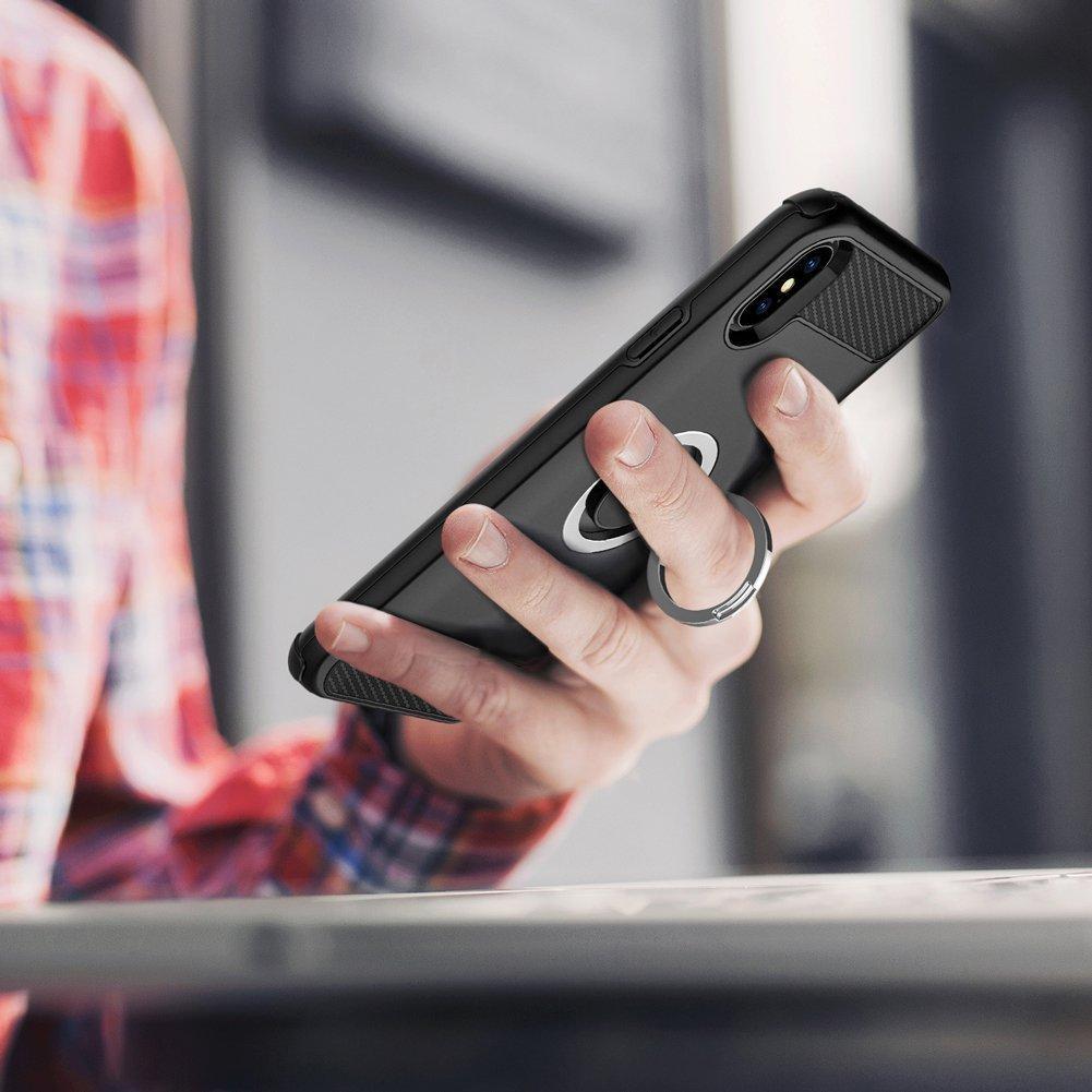 REALIKE® iPhone X Cover, Aemotoy Protective Armor Bumper W 360 Degrees Ring Kickstand Shockproof Defender Case For iPhone X - Black