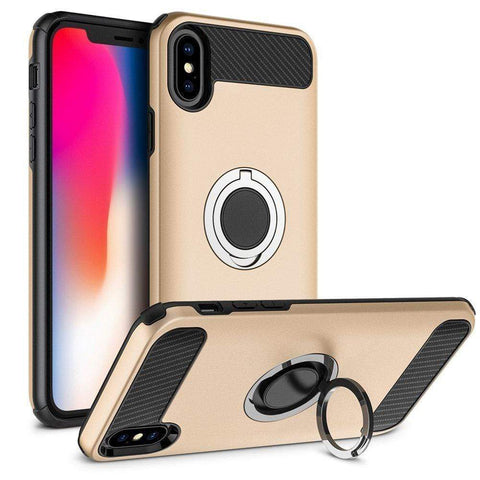 Image of REALIKE® iPhone X Cover, Aemotoy Protective Armor Bumper W 360 Degrees Ring Kickstand Shockproof Defender Case For iPhone X - Gold