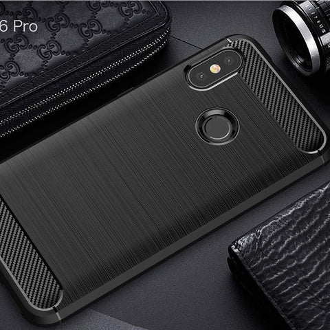 Image of REALIKE® Mi Redmi 6 Pro Back Cover, Branded Case with Ultimate Protection from Drops, Flexible Carbon Fiber Back Cover for Mi Redmi 6 Pro - 2018 {Carbon Black} (Limited Time Discounted Price)