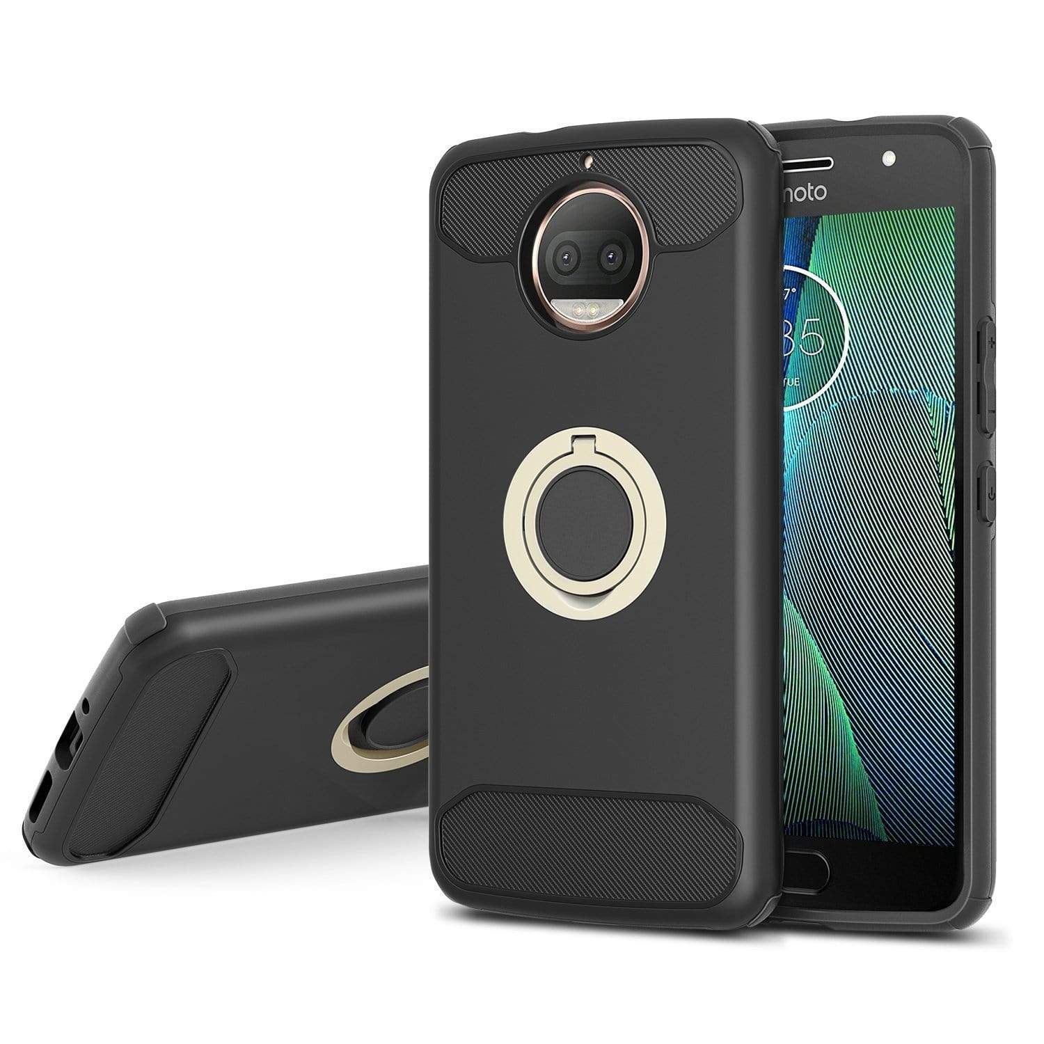 REALIKE® Moto G5S Plus Cover, Aemotoy Protective Armor Bumper W 360 Degrees Ring Kickstand Shockproof Defender Case For Motorola Moto G5S Plus - Black