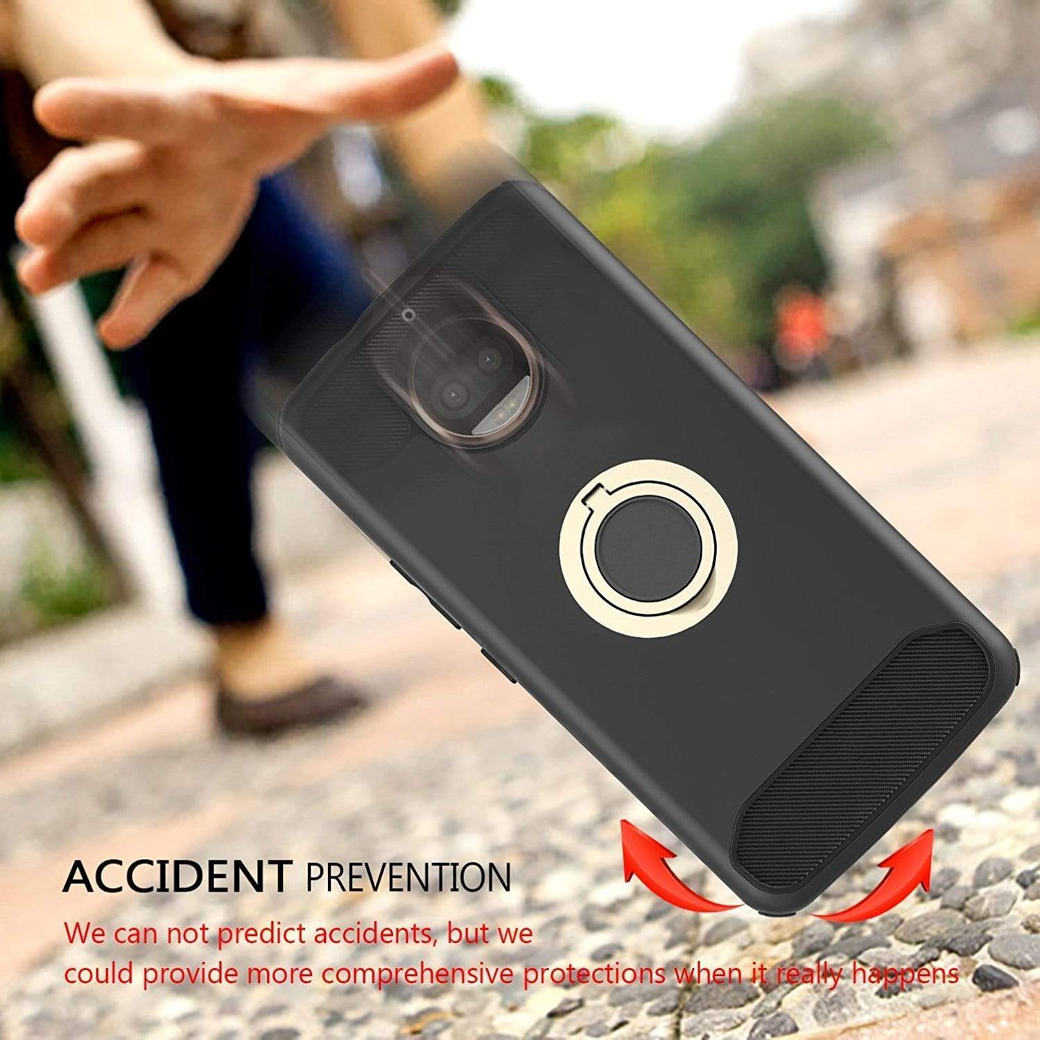 REALIKE® Moto G5S Plus Cover, Aemotoy Protective Armor Bumper W 360 Degrees Ring Kickstand Shockproof Defender Case For Motorola Moto G5S Plus - Black