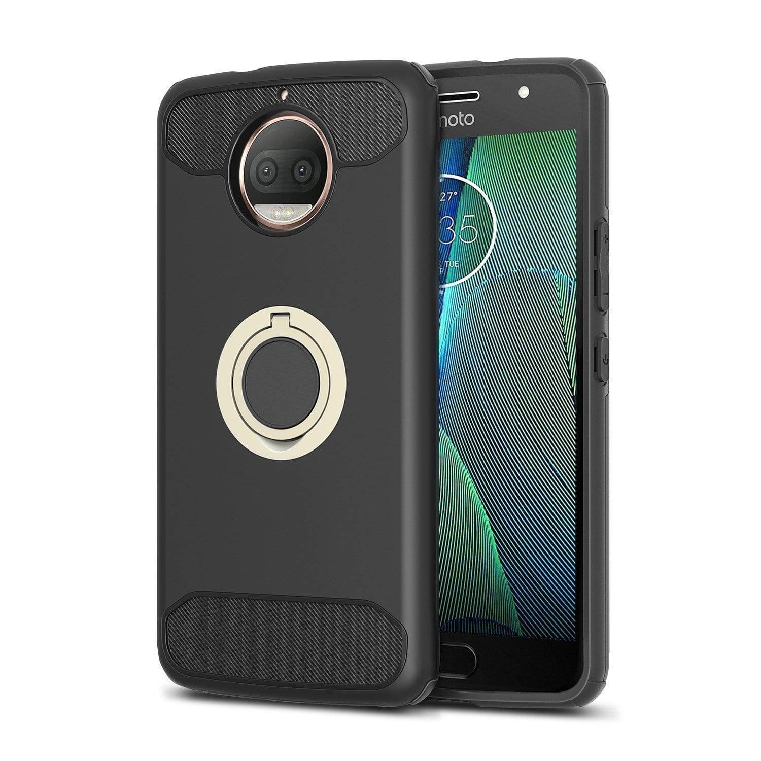 REALIKE® Moto G5S Plus Cover, Aemotoy Protective Armor Bumper W 360 Degrees Ring Kickstand Shockproof Defender Case For Motorola Moto G5S Plus - Black