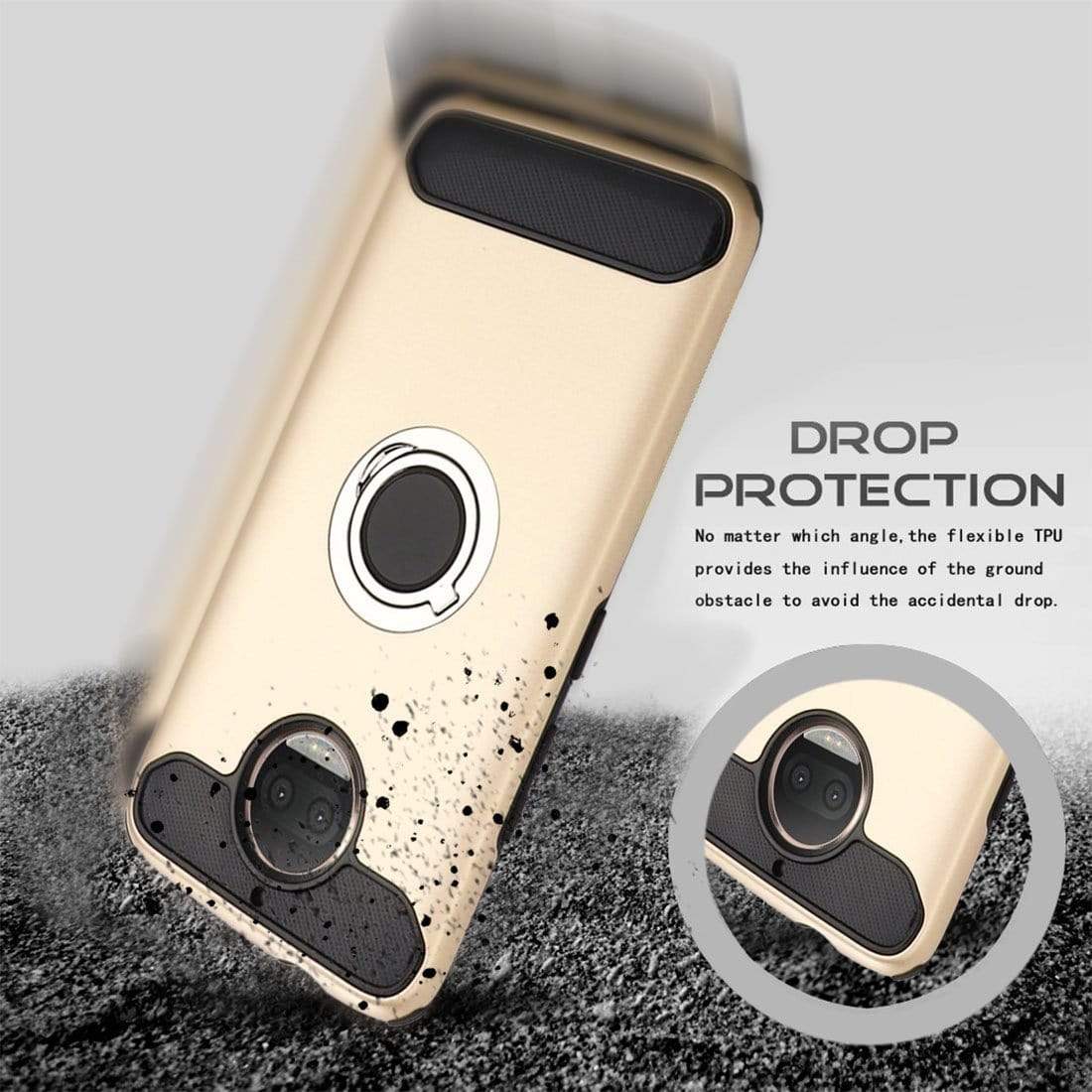 REALIKE® Moto G5S Plus Cover, Aemotoy Protective Armor Bumper W 360 Degrees Ring Kickstand Shockproof Defender Case For Motorola Moto G5S Plus - Gold