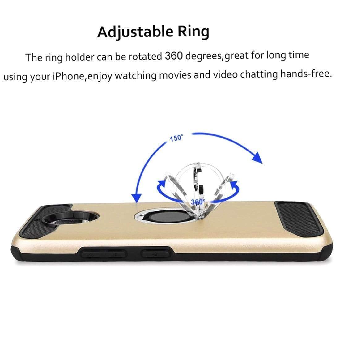 REALIKE® Moto G5S Plus Cover, Aemotoy Protective Armor Bumper W 360 Degrees Ring Kickstand Shockproof Defender Case For Motorola Moto G5S Plus - Gold