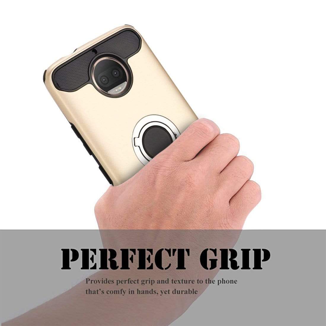 REALIKE® Moto G5S Plus Cover, Aemotoy Protective Armor Bumper W 360 Degrees Ring Kickstand Shockproof Defender Case For Motorola Moto G5S Plus - Gold