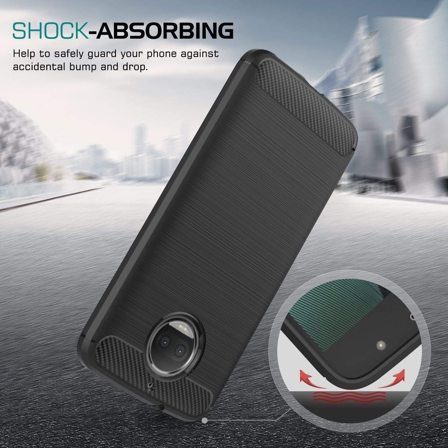 REALIKE® Moto G5S Plus Cover, Flexible Carbon Fiber TPU Protective Case Cover For Motorola Moto G5S Plus - Lunar Black