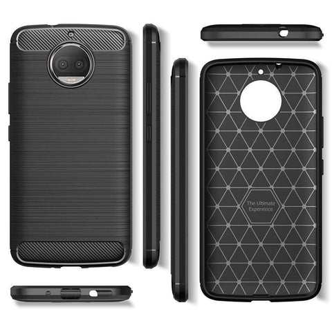 REALIKE® Moto G5S Plus Cover, Flexible Carbon Fiber TPU Protective Case Cover For Motorola Moto G5S Plus - Lunar Black