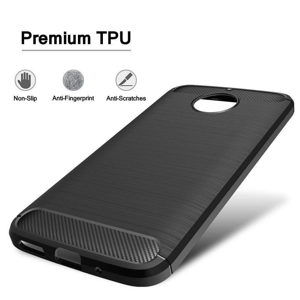 REALIKE® Moto G5S Plus Cover, Flexible Carbon Fiber TPU Protective Case Cover For Motorola Moto G5S Plus - Lunar Black
