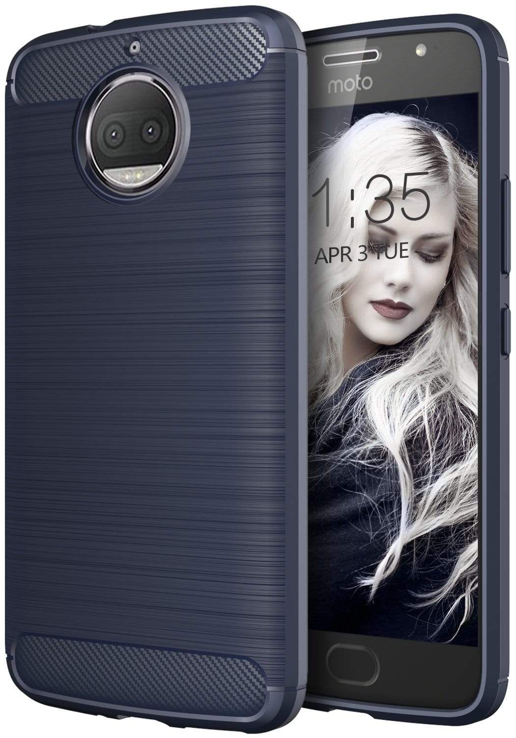 REALIKE® Moto G5S Plus Cover, Flexible Carbon Fiber TPU Protective Case Cover For Motorola Moto G5S Plus - Lunar Blue