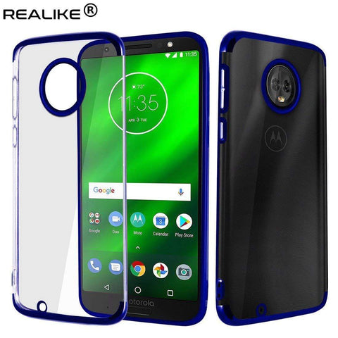 Image of REALIKE® Moto G6 Cover, Metal Electroplating Technology -Slim Ultra-Thin Full Transparent Case Soft Skin Protective Back Cover for Moto G6 (Clear-Blue)