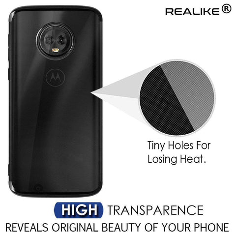 Image of REALIKE® Moto G6 Plus Cover, Metal Electroplating Technology -Slim Ultra-Thin Full Transparent Case Soft Skin Protective Back Cover for Moto G6 Plus (Clear-Black)